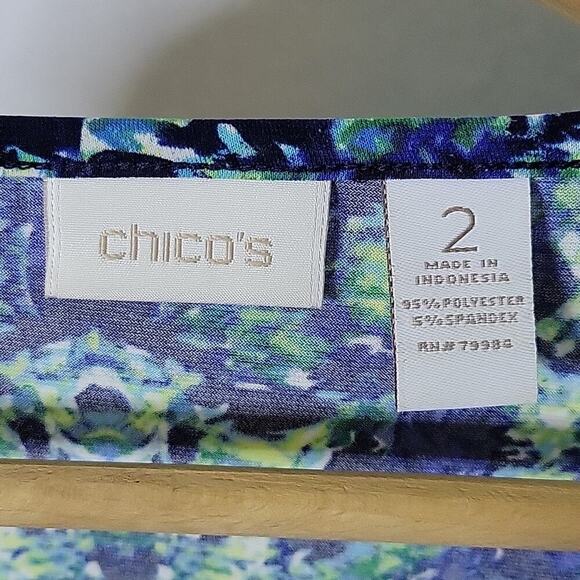 Chico's Blue Green 3/4 Sleeve Crossover Layered Front Blouse Size Large - Picture 5 of 6